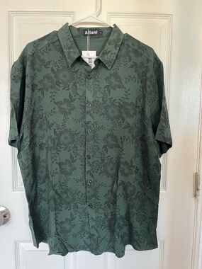 Men's Short Sleeve Floral Button-Up Shirt - Green